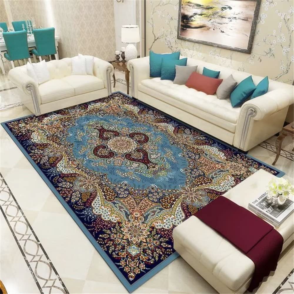 Tapis de chambre ado fille décoration salon bleu géométrique 200x300
