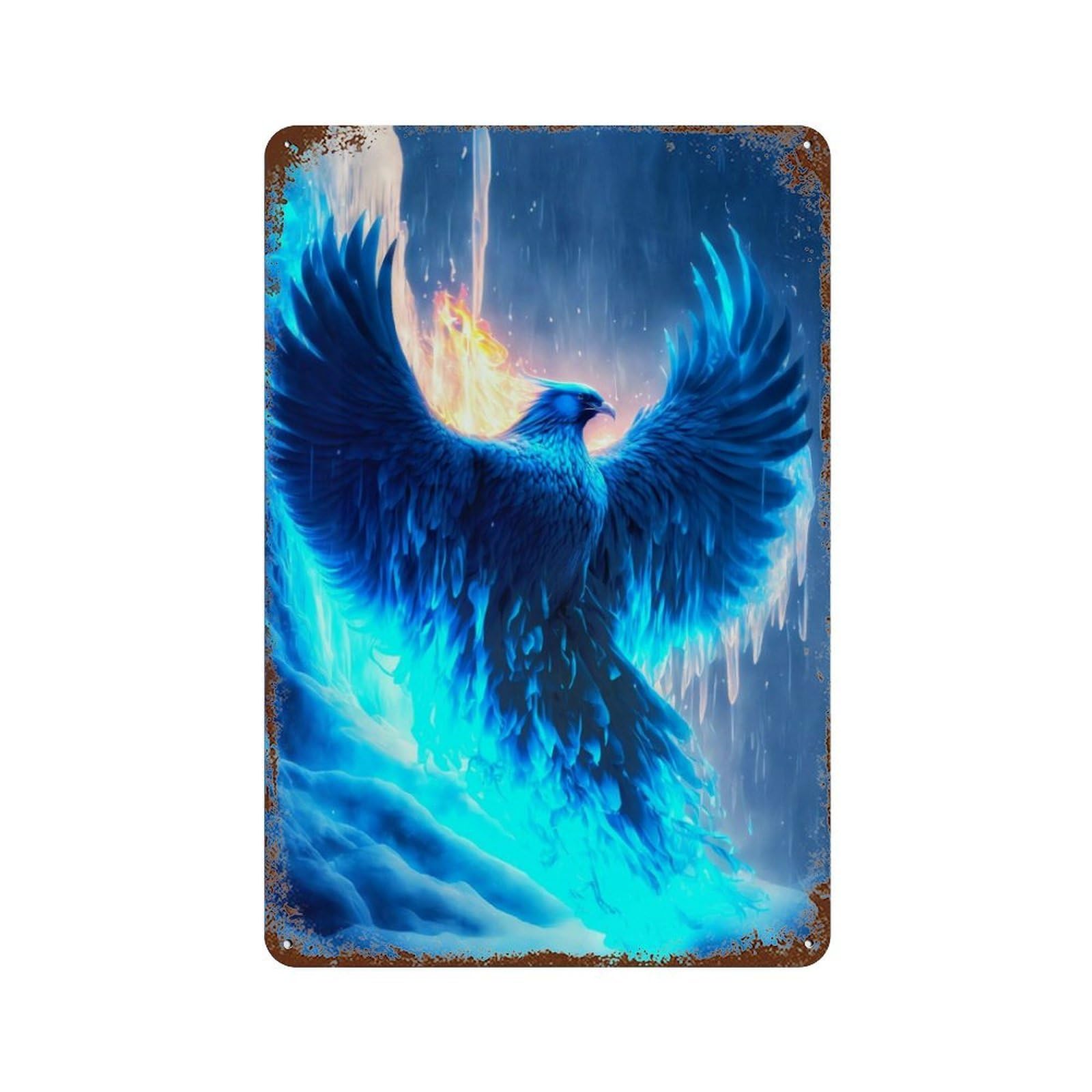 Blue Phoenix Wallpaper HD Rusty Metal Tin Sign 11.8"x7.9", Ideal for Shed, Workshop And Garage Wall Decor