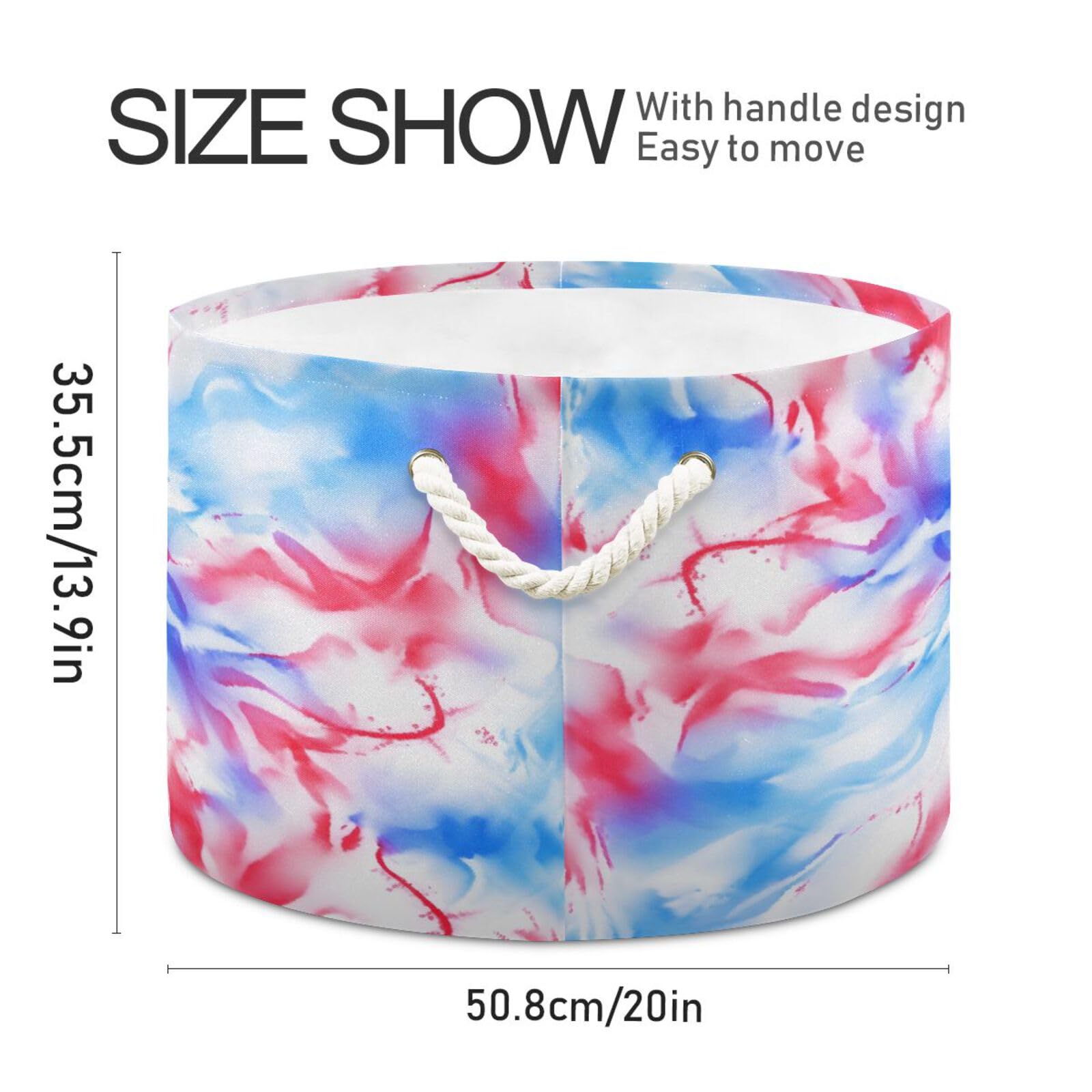 DUOBU Large Cotton Rope Basket Round Storage Basket Red Blue Tie Dye Laundry Hamper for Toys,Blankets,Nursery,Laundry 20x14 in