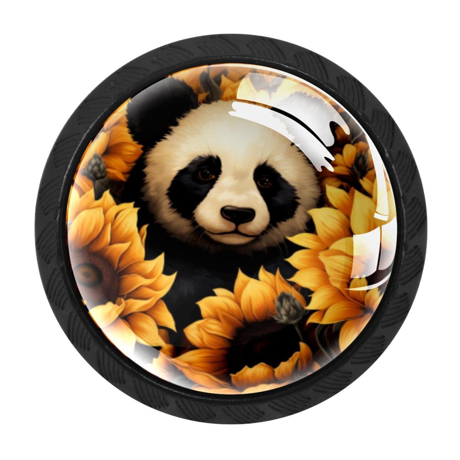 CHENZZZZ 4 Pack Panda Sunflower Dresser Drawer Cabinet Knobs Round Crystal Glass Knobs Pulls Handles for Kitchen Wardrobe Cupboard Door Hardware