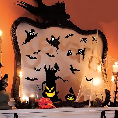 Miniatura 8 de Calcomanías de Halloween para ventana, calcomanías extraíbles de doble cara para decoraciones con fantasmas, murciélagos, calabazas, brujas,
