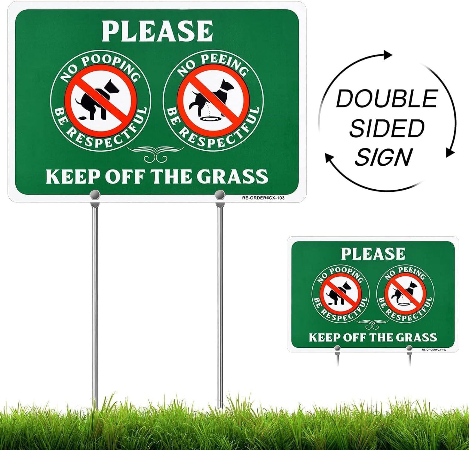 2PC No Poop or Pee Dog Sign with Stakes, 12 Inches by 9