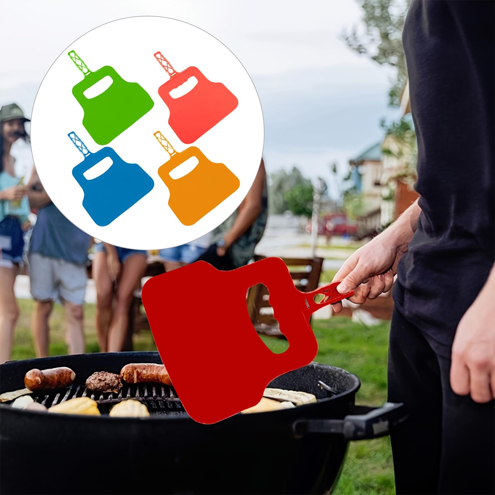 Kiuiom Wentylator grillowy 4 szt., ręczny wentylator do grilla, ręczny wentylator korbowy, ręczny wentylator do grilla, narzędzie do podtrzymywania płomienia