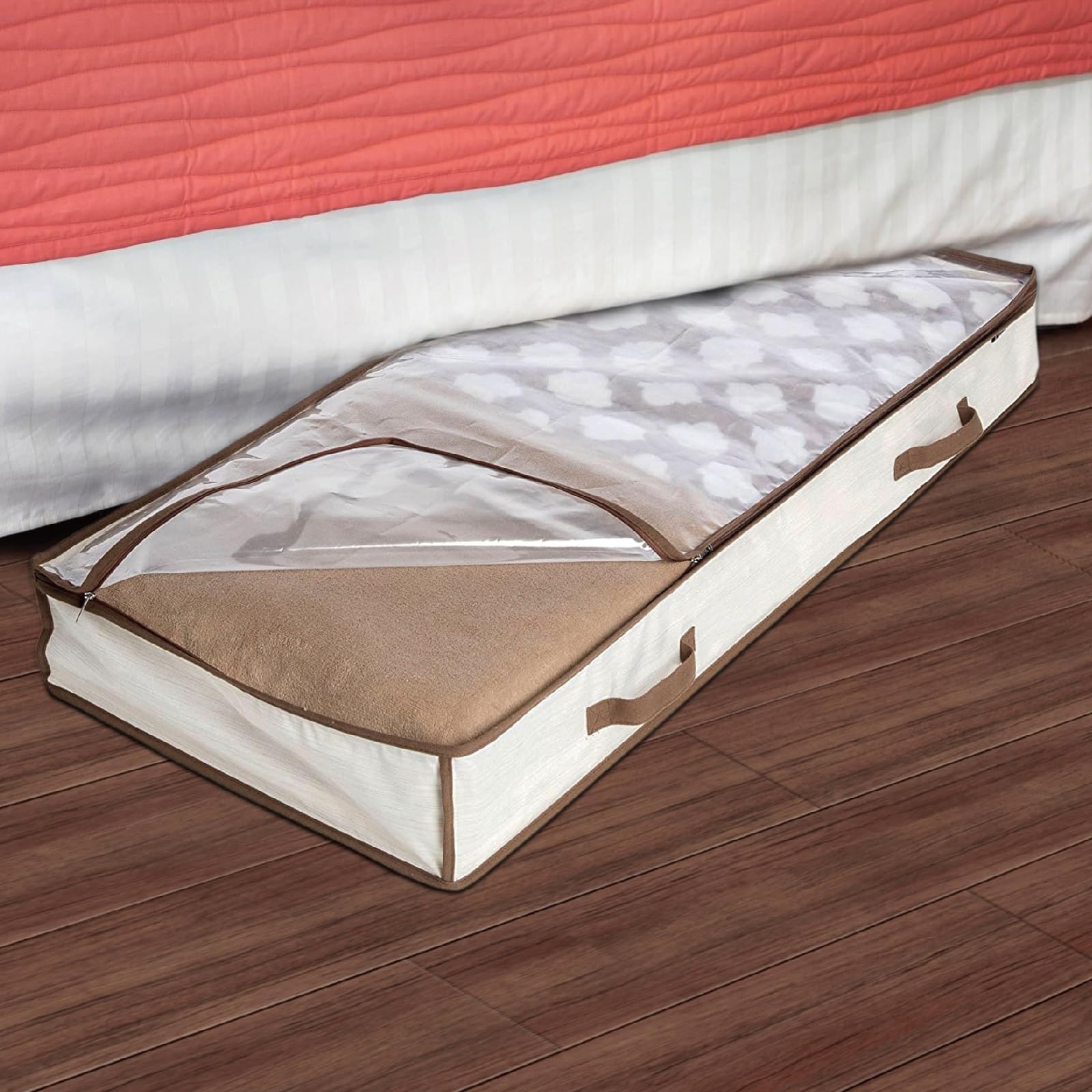 Clear Underbed Storage Bag, 2 Pack Under Bed Storage Container?Easy Gliding Zipper and Label Pocket for Easy Identification?Durable Vinyl Material to Shield Your Contents from Dust, Dirt and Moisture