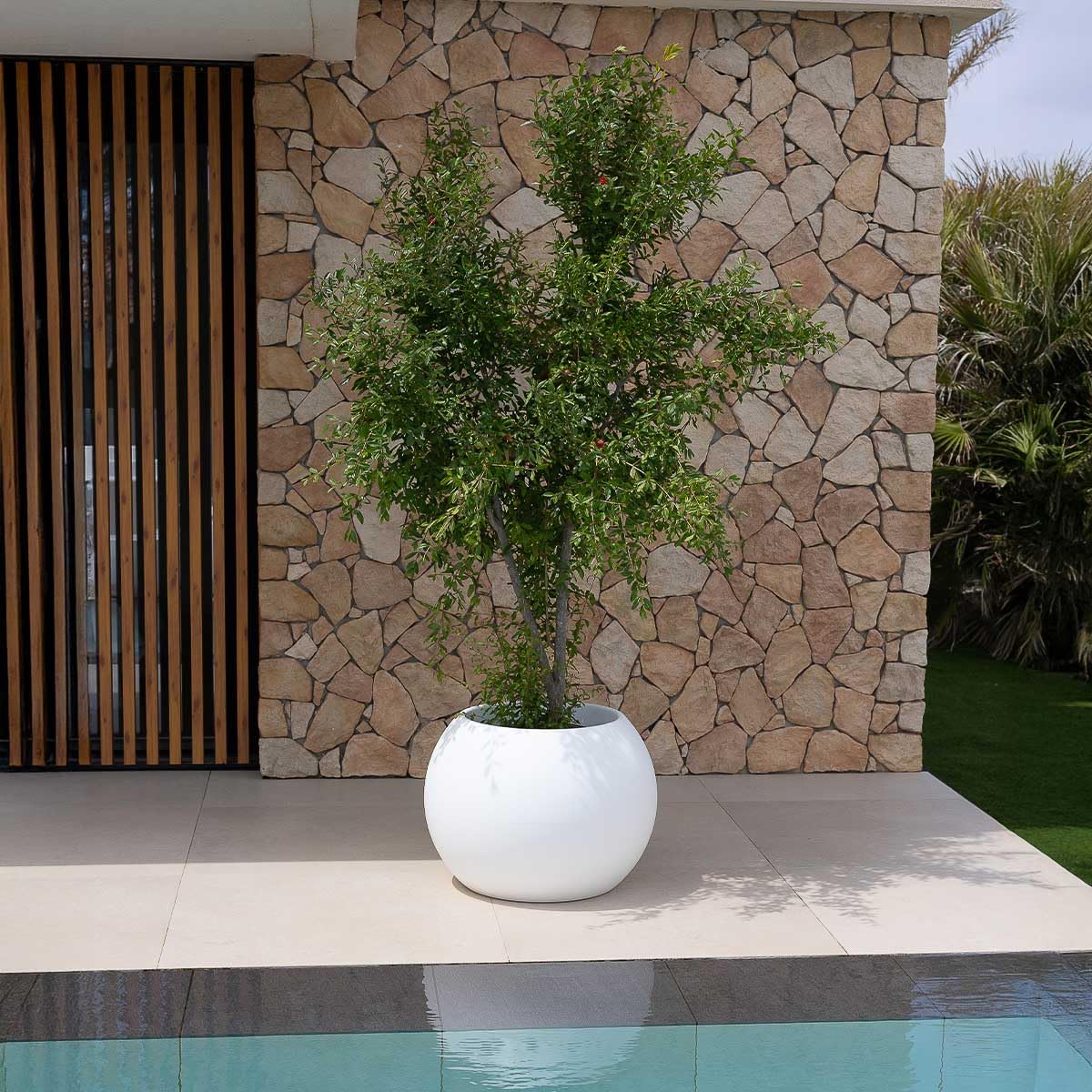 newgarden Dalia Pot rond pour fleurs et plantes, très résistant à l'extérieur, plusieurs tailles disponibles, fabriqué en polyéthylène en Espagne (Blanc, 68 x 50)