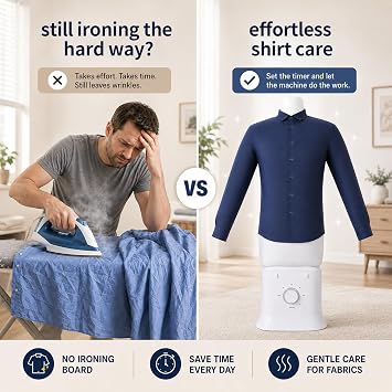 Automatic Ironing Machine, Hands-Free Shirt & Pants Wrinkle Remover, Portable Hot Air Garment Steamer Dryer, Gentle Fabric Care, No Ironing Board Needed for Home, Apartments & Travel (White)