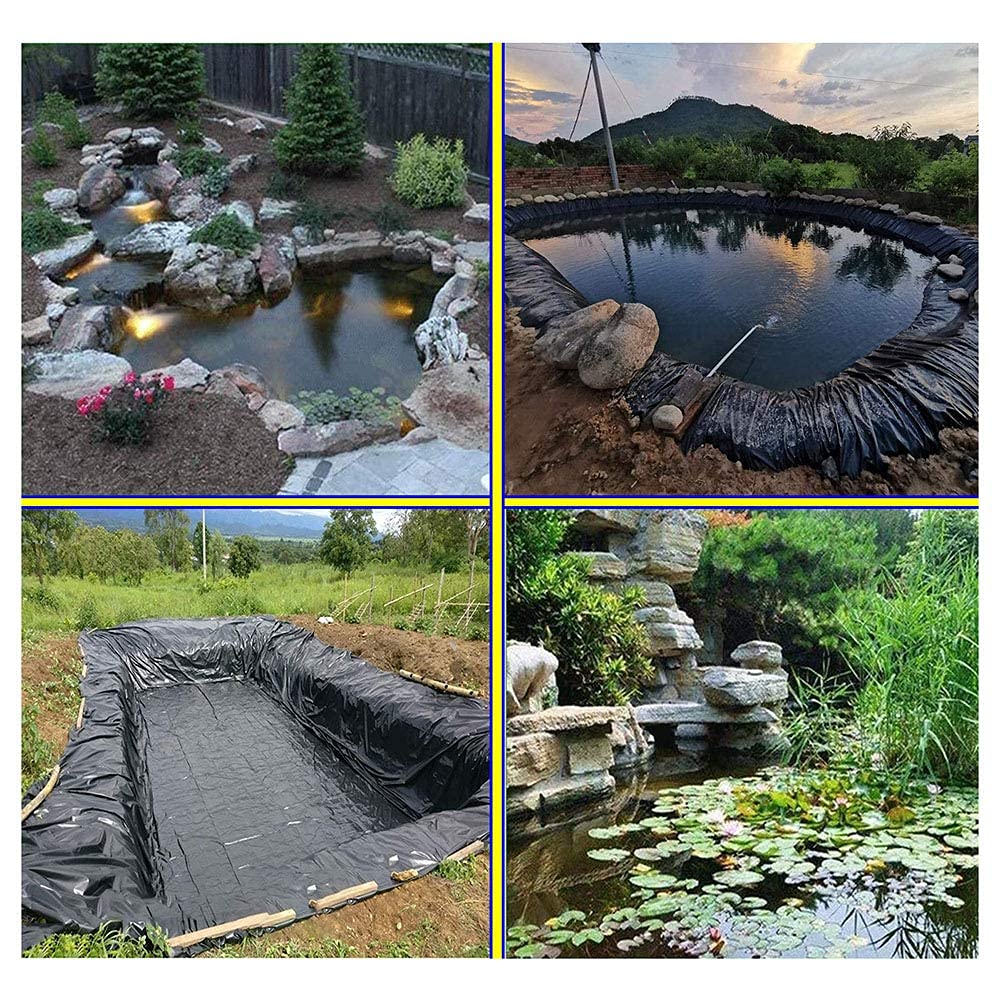 Vijverfolie, zwarte vijverfolie, 4 x 6 m, 5 x 8 m, 6 x 10 m, 8 x 12 m, 10 x 15 m, HDPE, ondoordringbare versterkingsvijvervoering voor tuinen, koi en viszwembad, ondergrondvoering voor fonteinen (2 x