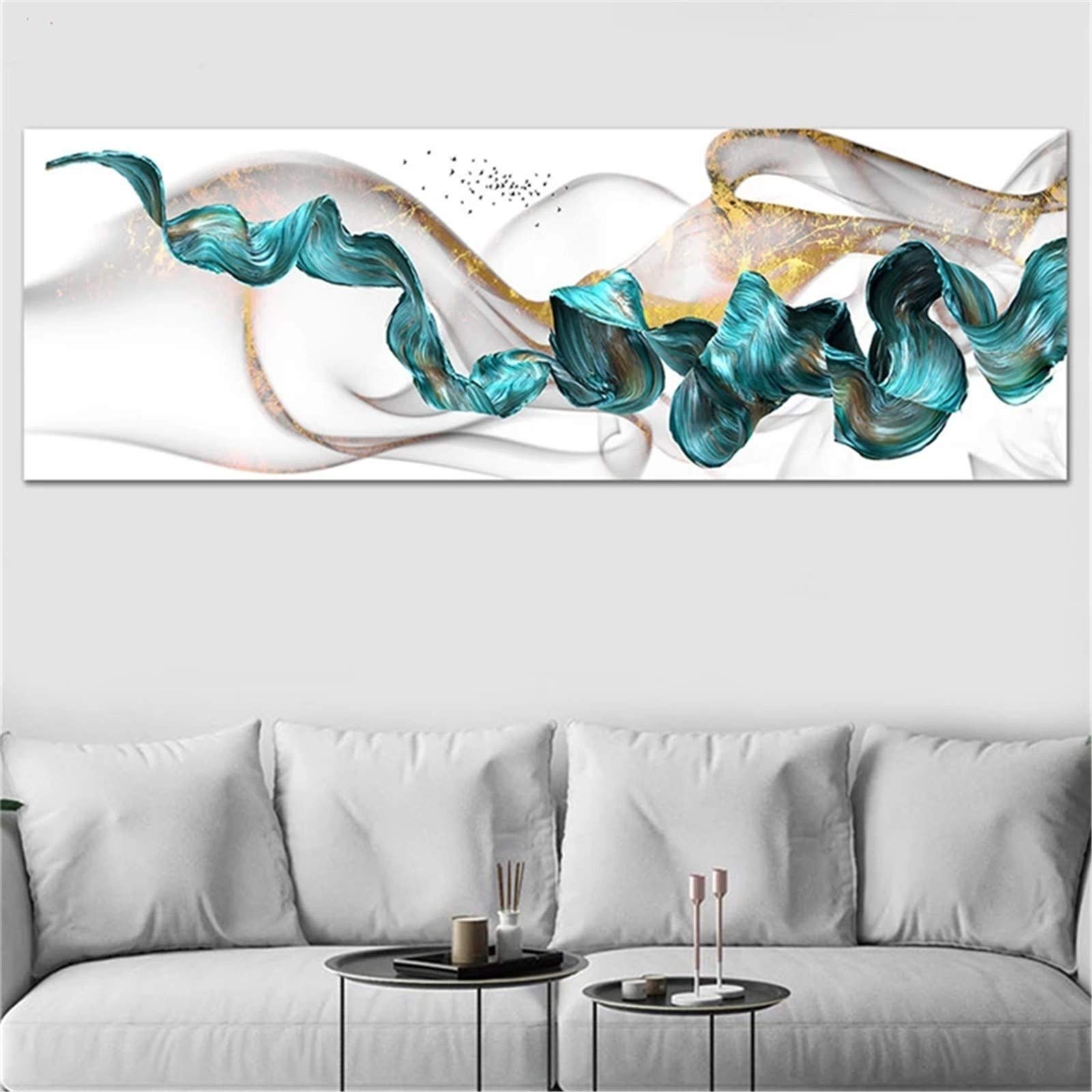 Autocollant Mural diamant image strass pour masquer un mur vide avec un grand art abstrait bleu