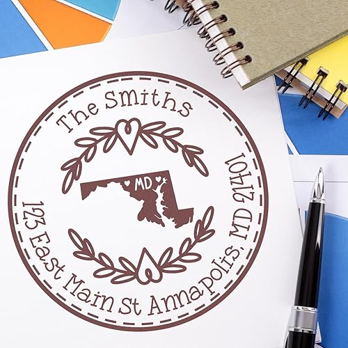 Miniatura 451 de Round State Love - Sello de dirección de devolución para Texas, uso con almohadilla de sello, mango de madera, sello de dirección de Texas