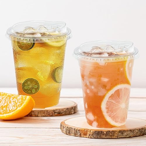 Miniatura 6 de Paquete de 50 vasos de plástico transparente de 12 onzas con tapas, tazas de café helado resistentes con tapas para sorbos, vasos desechables
