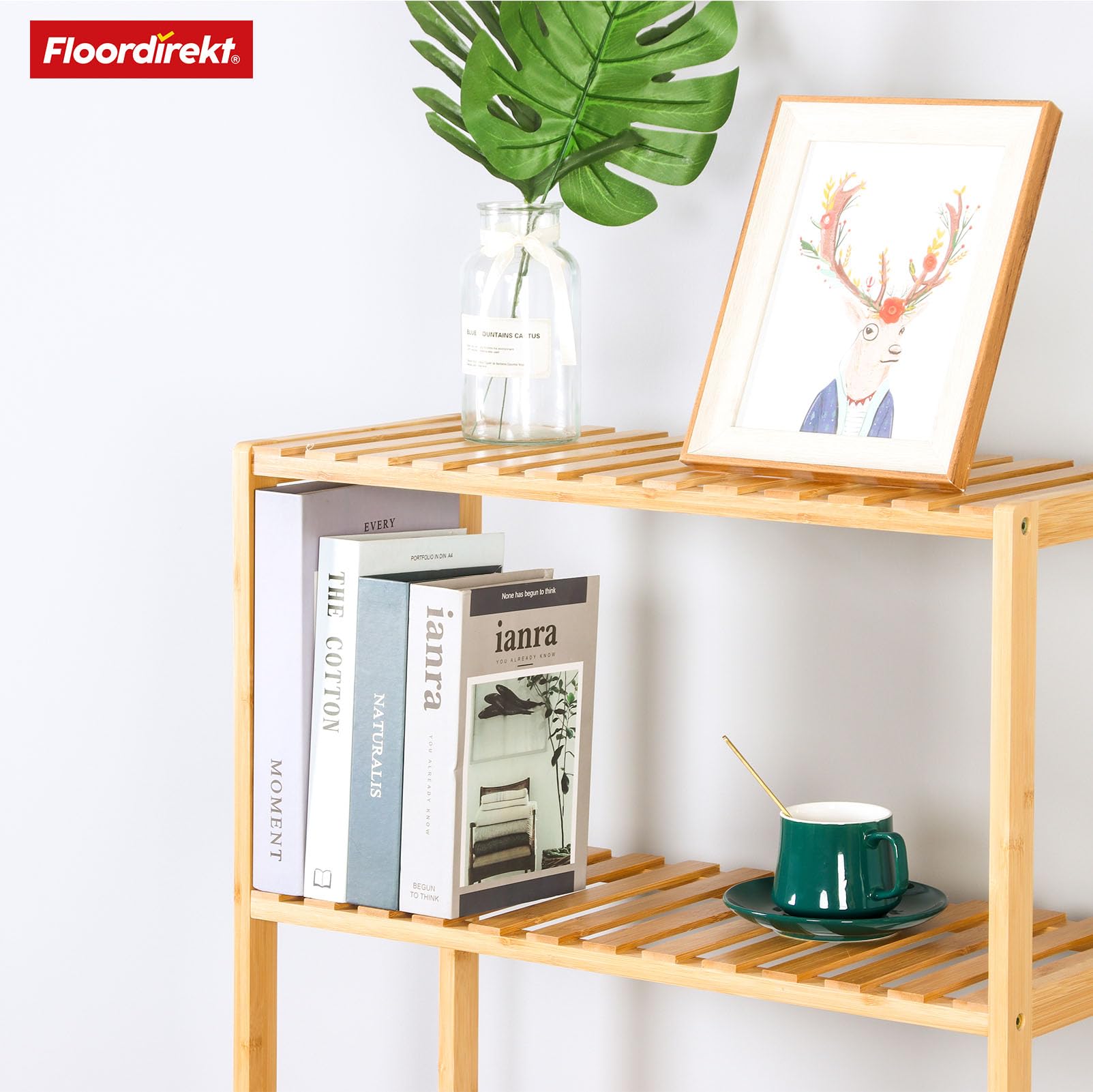 Floordirekt Bambus Regal, schmales Standregal für Badezimmer, Schlafzimmer, Wohnzimmer, Holzregal mit 5 Etagen, Regal Größe 60 x 26 x 130 cm (Ohio)