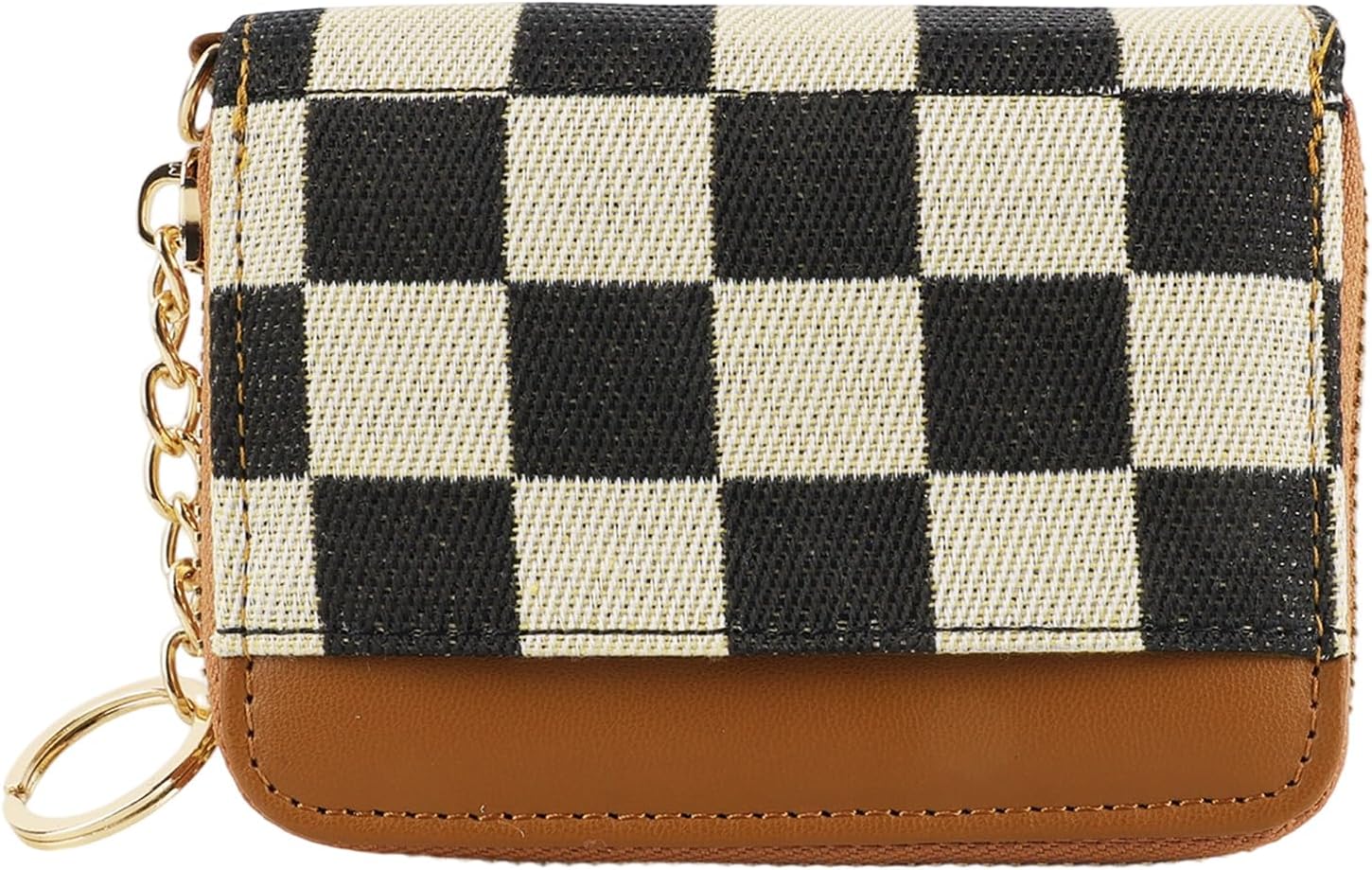 Galentine's Day Gifts-Women's RFID Blocking Checkered Wallet-PU Leather,9 Card Slots,Keychain|Compact Large Capacity,Minimalist Zipper Coin Pocket|Secure for Travel|Durable Card/Cash/Organizer(brown)