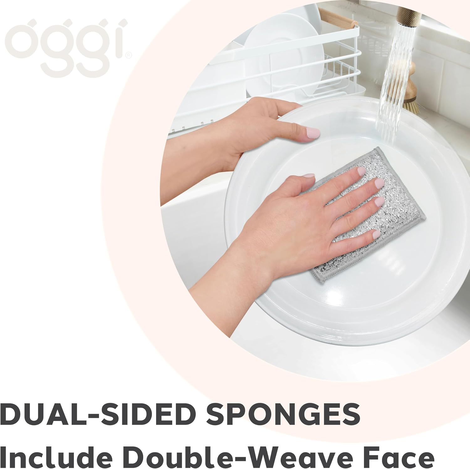 OGGI Bambou Odor-Free Scrubbing Sponges - Natural Scrub Sponges for Dishes, 91% Bamboo-Derived Rayon Cellulose Fiber, Reusable, Absorbent, Durable Scrubbers, Non-Scratch, Washable - 3 pcs, 7x4