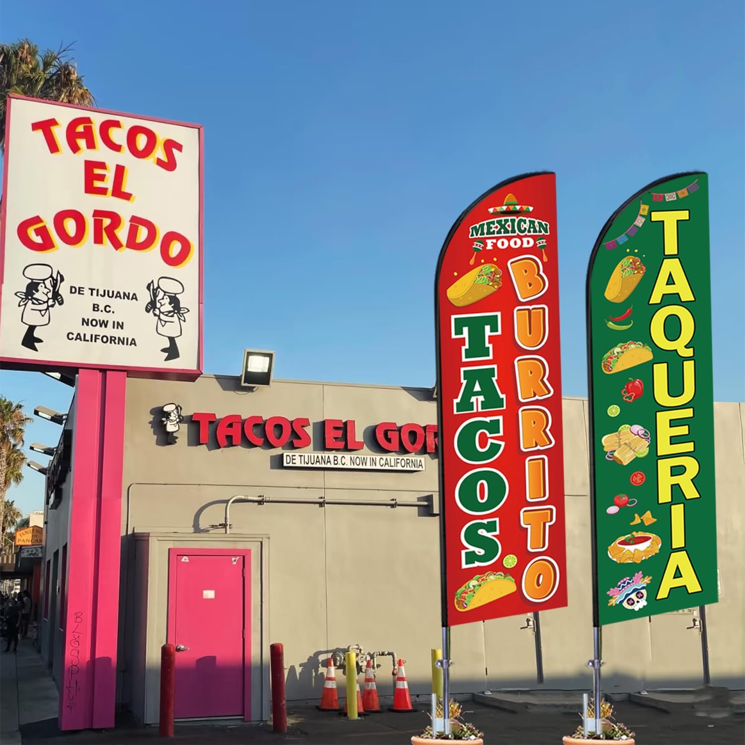 Tacos Burritos Mexican Food Feather Flag Pole Kit,Business Advertising For Mexican Restaurant Store Include 8 ft Banner Flags and 12 ft Flag Pole Kit,Heavy Duty Ground Stake and Portable Travel Bag (red and green) - Image 7