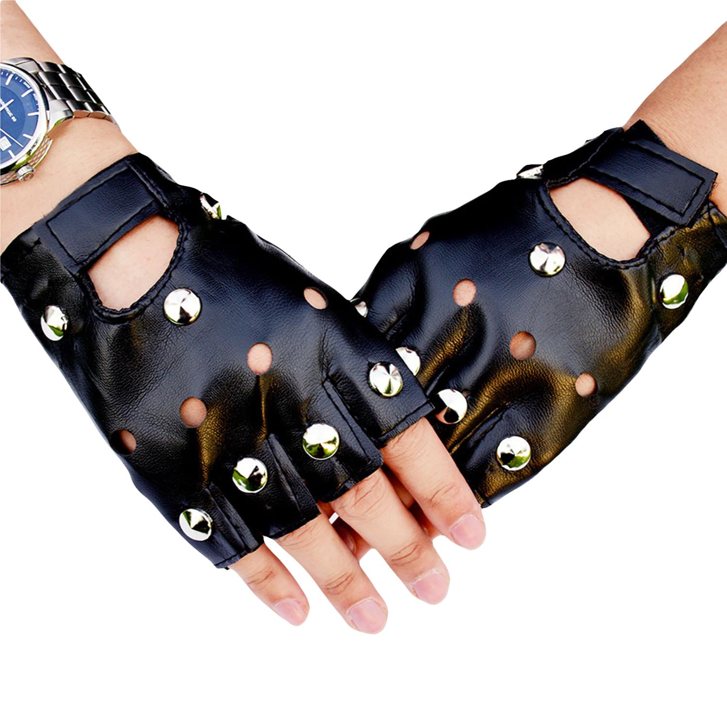 RmKbe Punk Gloves Leather Gloves Biker Gloves Half Finger PU Leather Black Glove Halloween Punk Gloves Fancy Dress Accessory for Men