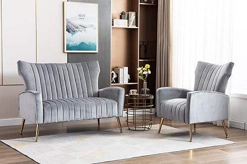 Miniatura 54 de Artechworks Silla decorativa curvada con patas doradas de metal dorado con brazo tapizado de terciopelo, silla moderna para sala de estar,