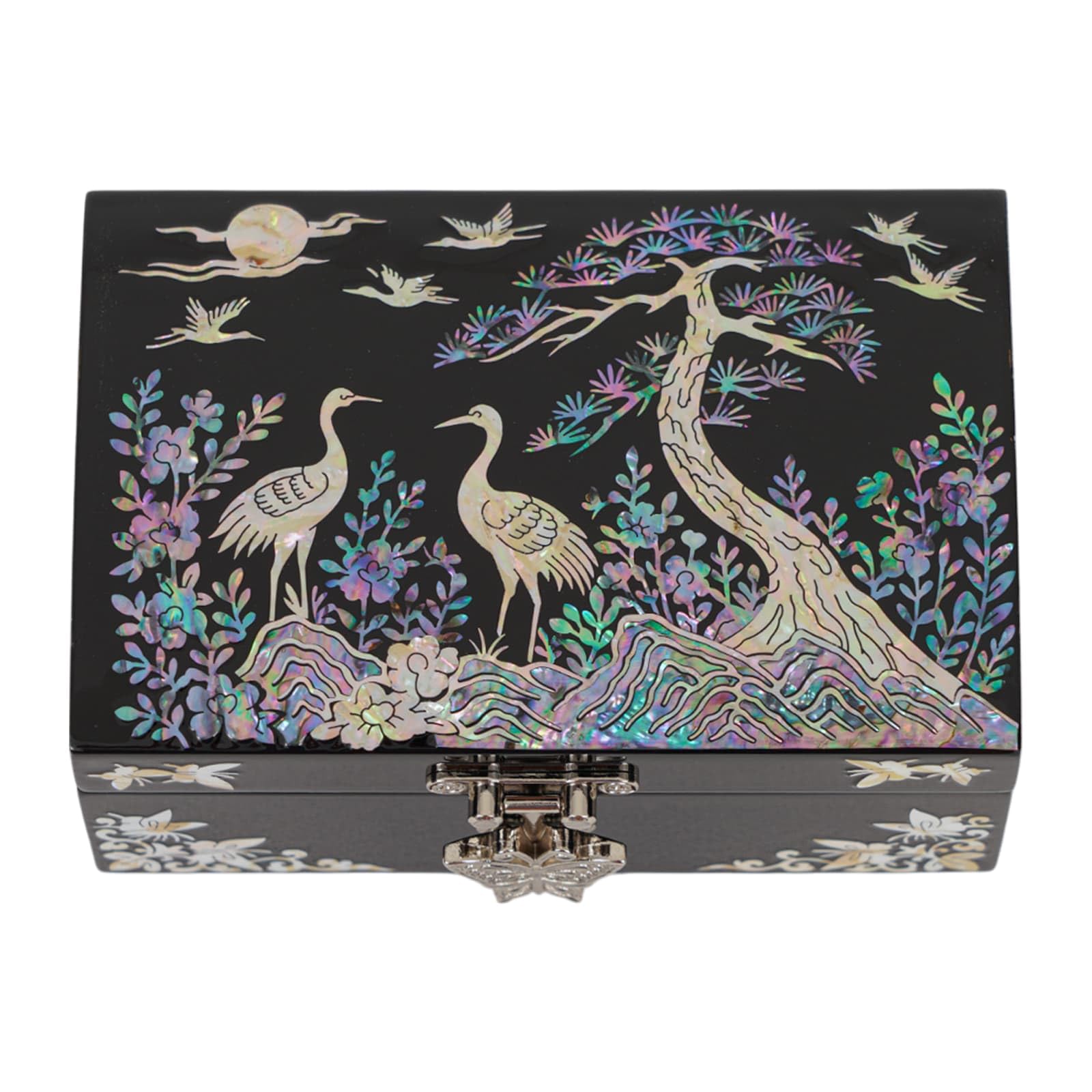 February Mountain Mother of Pearl Small Korean Jewelry Box - Unique Gifts Wooden Box Sister birthday gifts from sister, christmas gifts for women birthday unique gifts for her Oriental Room Decor: Black-Crane