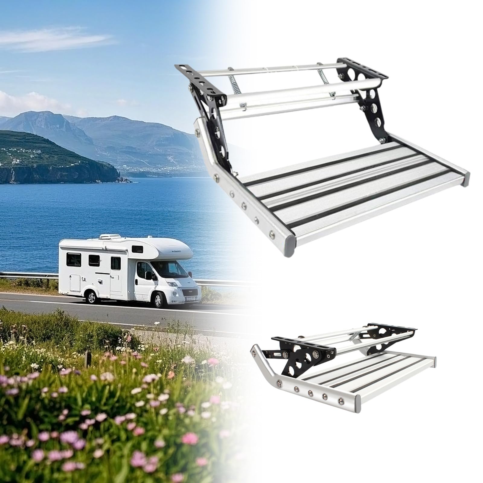 Taburete Para Autocaravana, Escalones Para Autocaravana, Escaleras Plegables De Aleación De Aluminio Para Autocaravanas, Muelle Fuerte, Voltaje De Iluminación 12 V Single-layermanual(withlight)