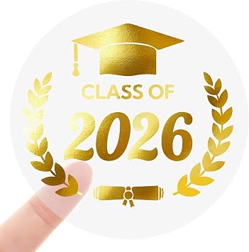 G2PLUS Graduation Stickers, 120PCS Class of 2026 Stickers, 1.6in Gold Foil Graduation Cap Sticker, Transparent Envelope Seal Sticker for Congrats Grad Invitation and Grad Party Favors