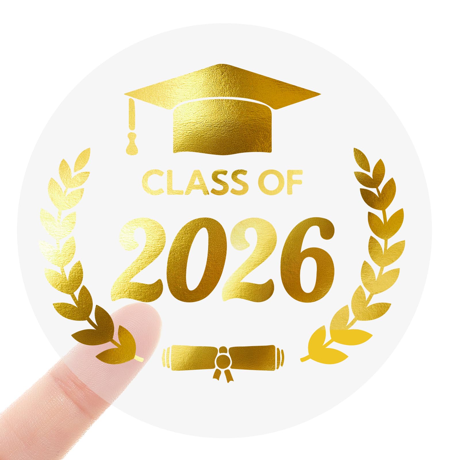 G2PLUS Graduation Stickers, 120PCS Class of 2026 Stickers, 1.6in Gold Foil Graduation Cap Sticker, Transparent Envelope Seal Sticker for Congrats Grad