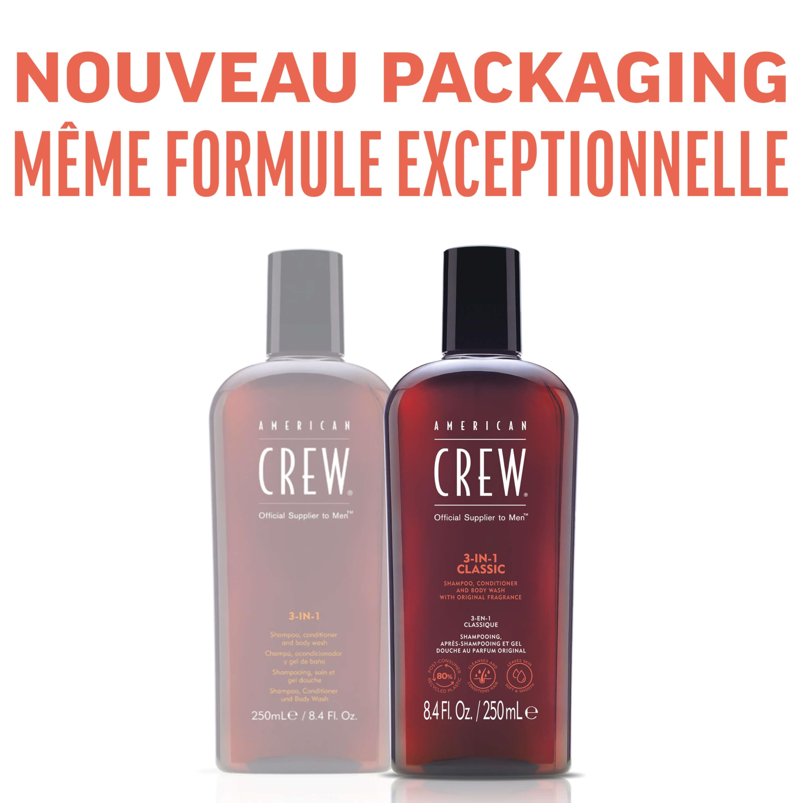American Crew - Shampoing 3 En 1 - Shampooing, Après Shampoing & Gel Douche pour Cheveux et Corps - Soin Cheveux Revitalisant, Hydratant et Apaisant - Parfum Original - 100ml