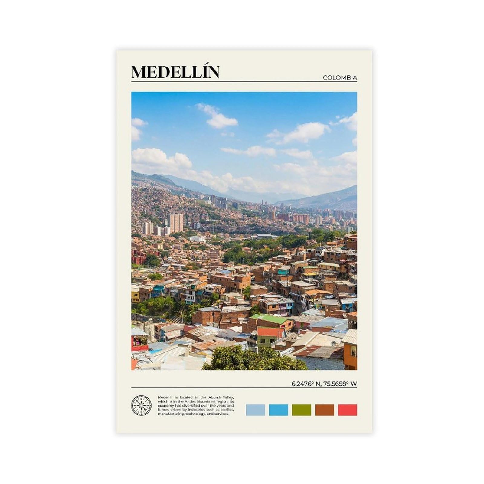 Medellín Kunstdruck auf Leinwand, echtes Foto, Kunstdruck, für Wohnzimmer und Schlafzimmer, 61 x 91,4 cm (L x B)