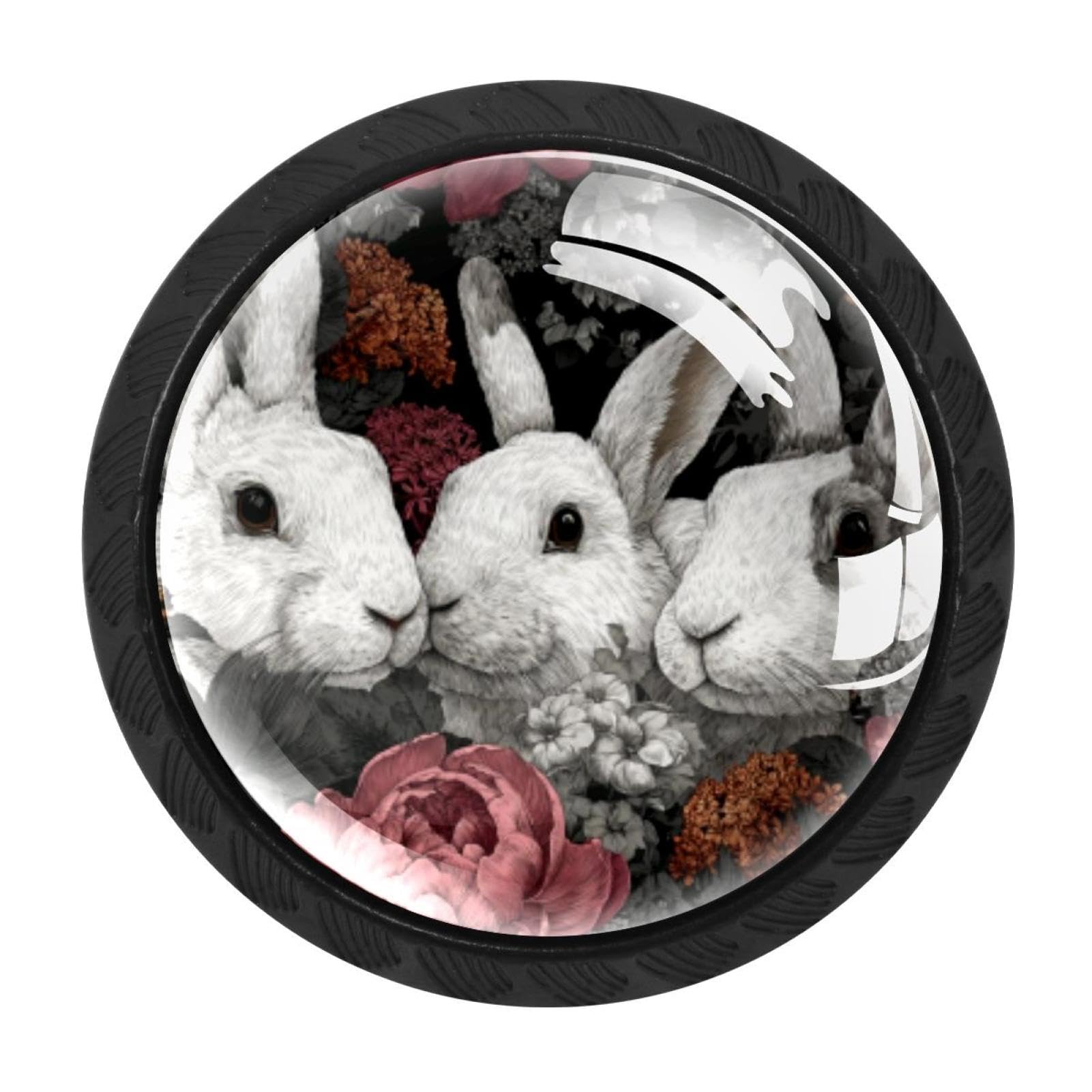 CHENZZZZ 4 Pack Black Easter Rabbits Floral (31) Cabinet Pulls with Screws, Kitchen Cabinet Knobs Hardware