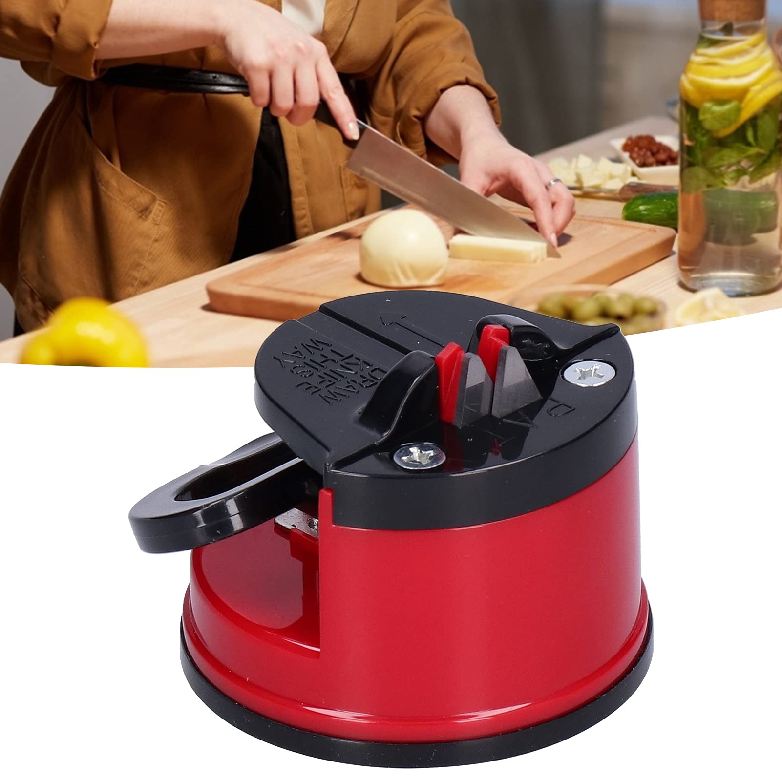 Tungsten Steel Knife Sharpener Lightweight ABS Scissor Sharpener with Suction Cup Easy to Use for Kitchen Red