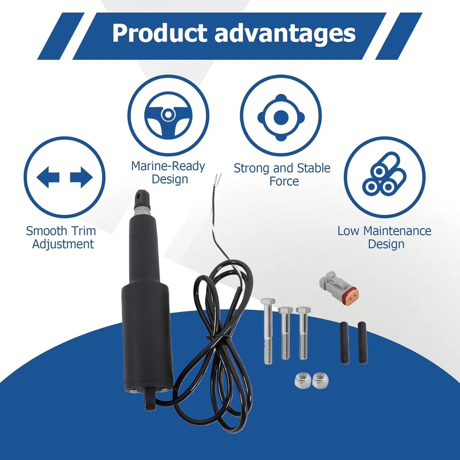 WFLNHB 15054001 15054-001 Boat Trim Tab Actuator Replacement for Marine with 2.25 Stroke 12 V 5/16Top Hole and 6 Wire Length