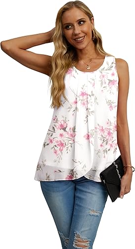 Miniatura 2 de IWOLLENCE Camiseta sin mangas de gasa para mujer, de verano, de doble capa, holgada, cuello redondo, estilo casual