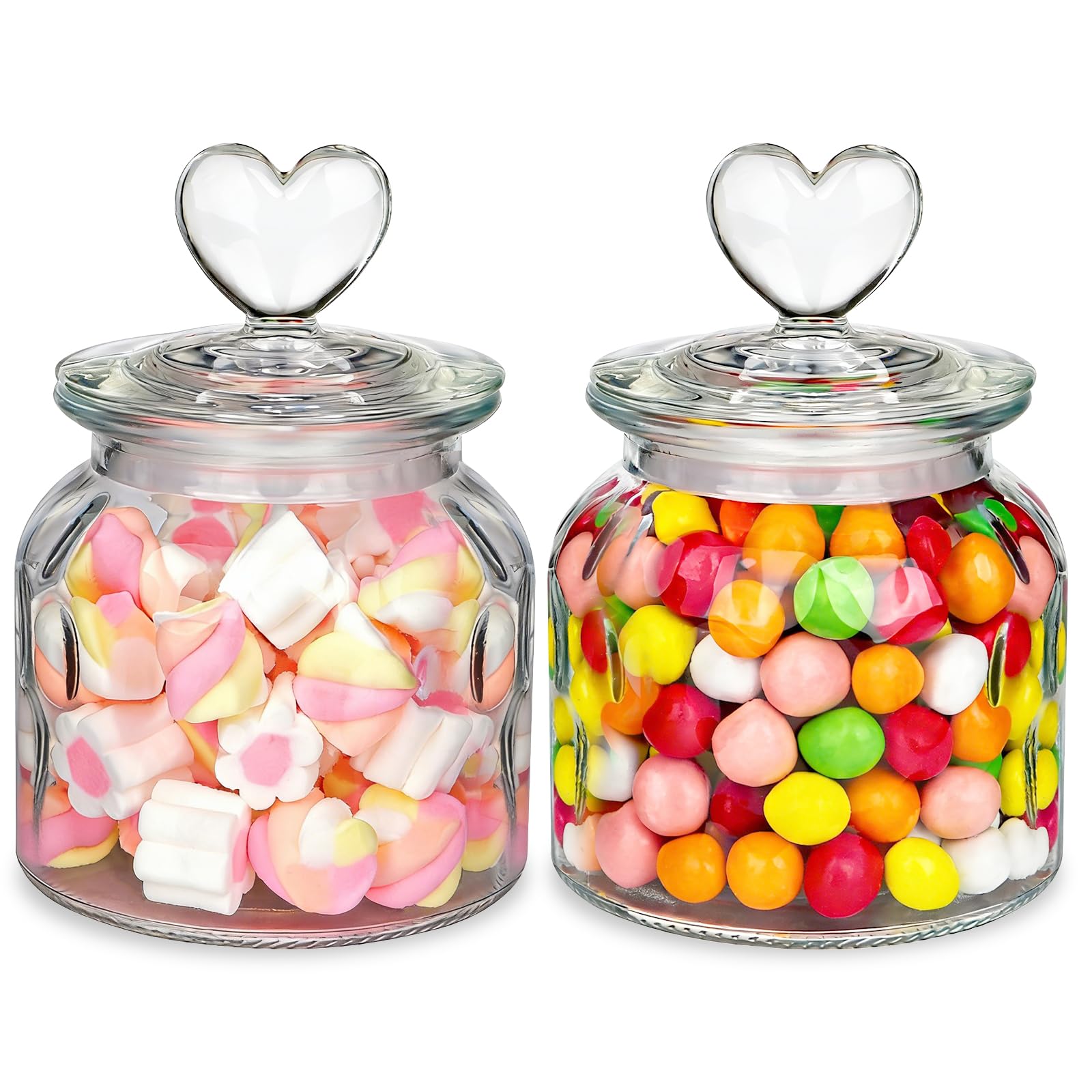 2 Stück Bonbonglas mit Deckel, 650 ml Luftdicht Keksdosen in Herzform, Transparente Vorratsgläser für Hochzeit, Candy Bar, Küche, zur Aufbewahrung von Keksen, Pralinen und Bonbons