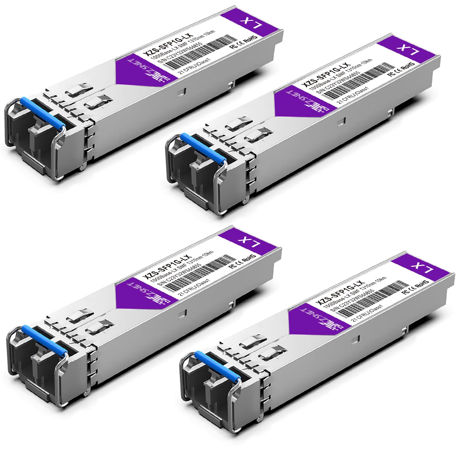 1000BASE-LX SFP Transceiver, 1.25G SFP to LC Single Mode Fiber Module Compatible for Cisco GLC-LH-SMD, Ubiquiti UniFi UF-SM-1G, Mikrotik, Meraki, Netgear AGM732F, D-Link and More, 4 Pack