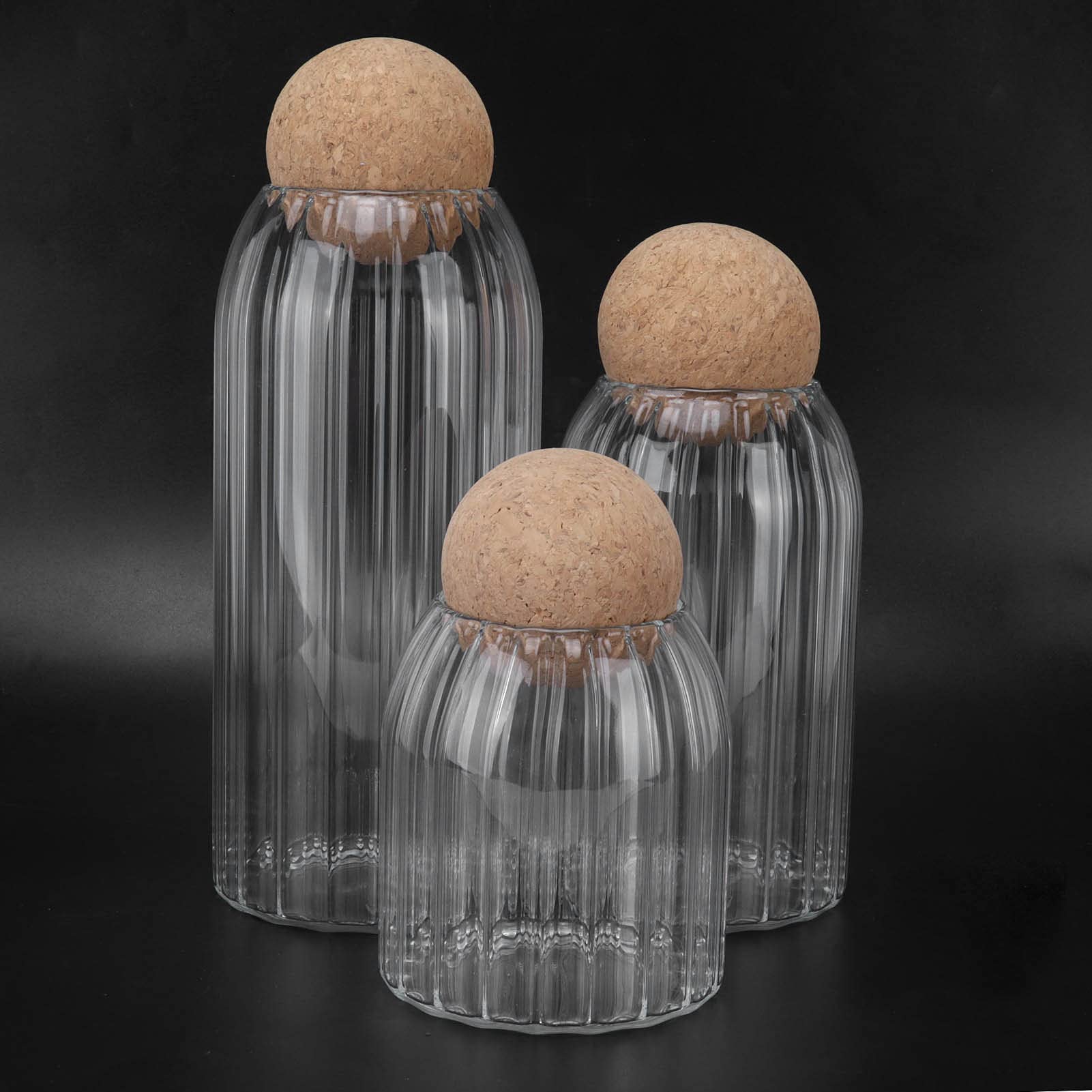 Lot de 3 Bocaux en Verre Transparents à Haute Teneur en Borosilicate avec Liège pour thé, café, Céréales, Fruits Secs, Assaisonnements, Hermétiques, Anti-poussière, Décoration