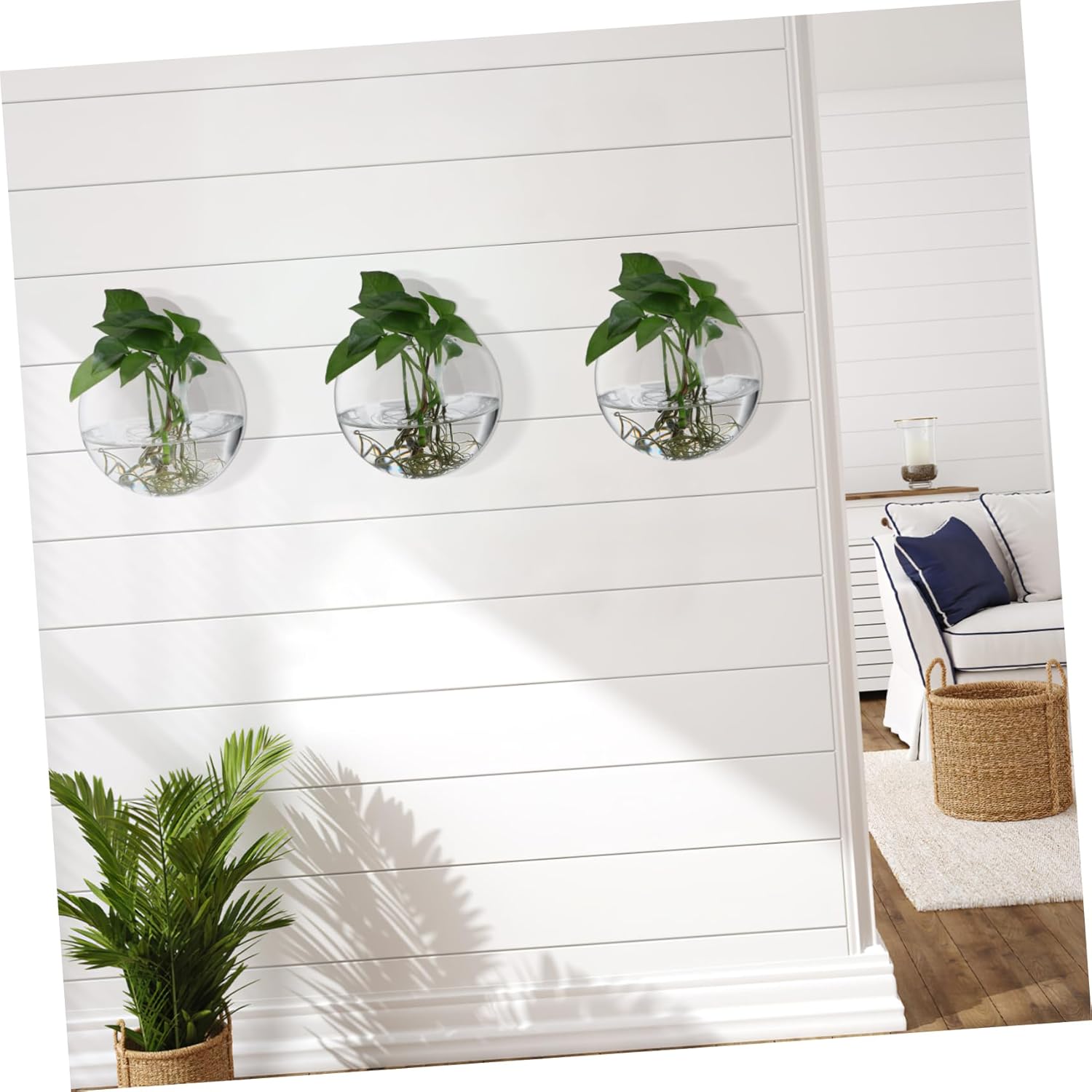 4pcs Wall Hanging Glass Planters Round Transparent Vases for Indoor Plants Hydroponics Terrarium Plant Holders Home Office Living Room Decor