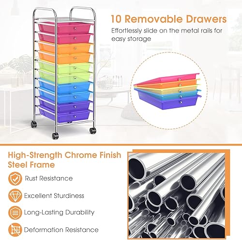 Miniatura 5 de MEDIMALL Carrito de almacenamiento con ruedas de 10 cajones, carrito de almacenamiento multiusos para manualidades con ruedas, organizador de papel