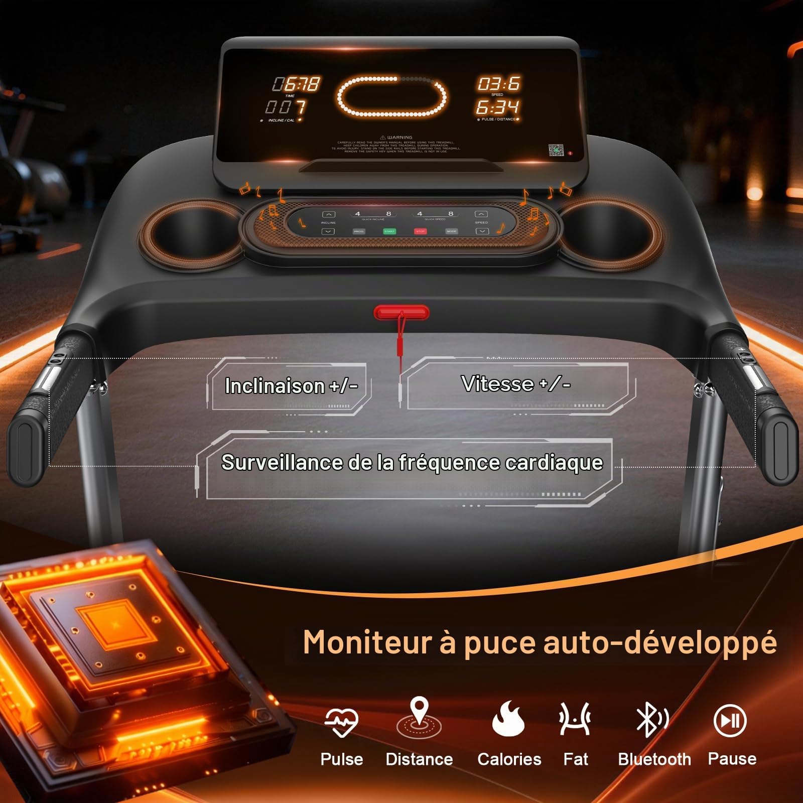 Kitopa Tapis de Course pour la Maison, Tapis de Course jusqu'à 7 CV et 20 km/h, Grande Surface de Course Professionnelle avec 18 inclinaisons, Tapis de Course Pliable avec écran LCD interactif et