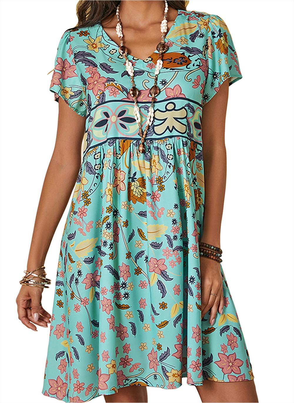 LINBLILWomen's Summer Bobo Floral V-Neck Maxi Dress