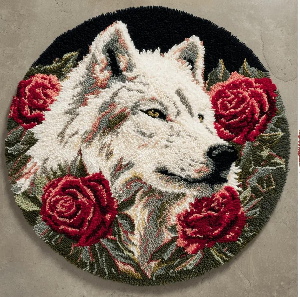 Round Latch Hook Rug Kits Wolf For Adults And Starter 50*50Cm