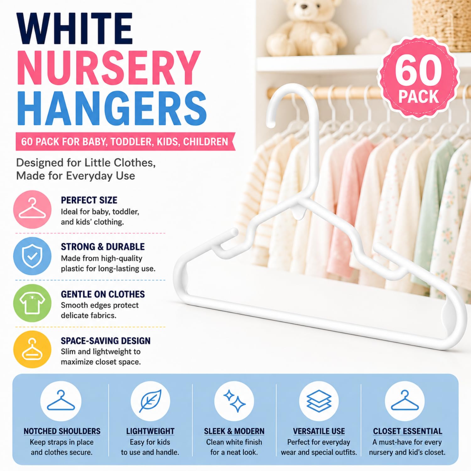 Perchas de guardería 30 unidades para bebé, niños, niños, niños