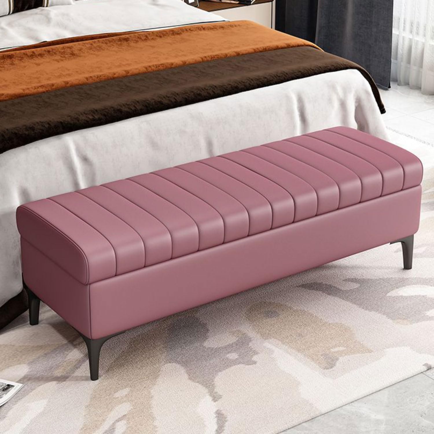 Banc de lit Ottoman coffre de rangement cuir avec table basse et sièges bout de lit