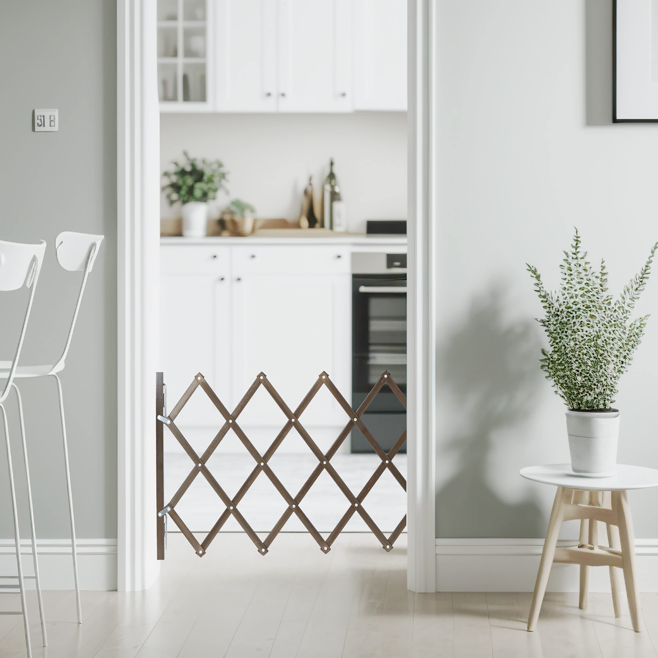 Relaxdays Barrière de sécurité Extensible Jusqu’à 96 cm, Chiens, 48,5-60 cm de Haut, Bambou, escaliers & Porte, Marron