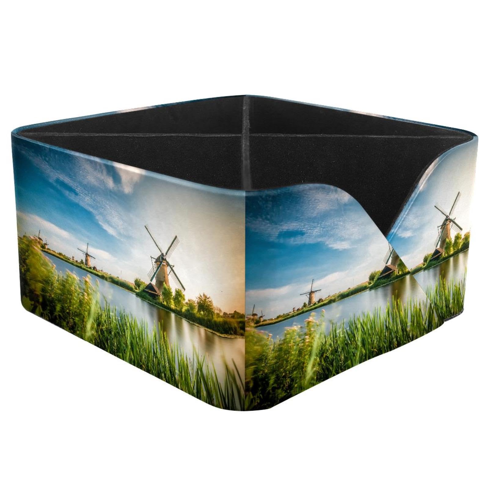 KengjuTesu Dutch Windmill Desktop Organizer Pen Holder, Rectangular Pencil Cup for Office, Study and Makeup Stations