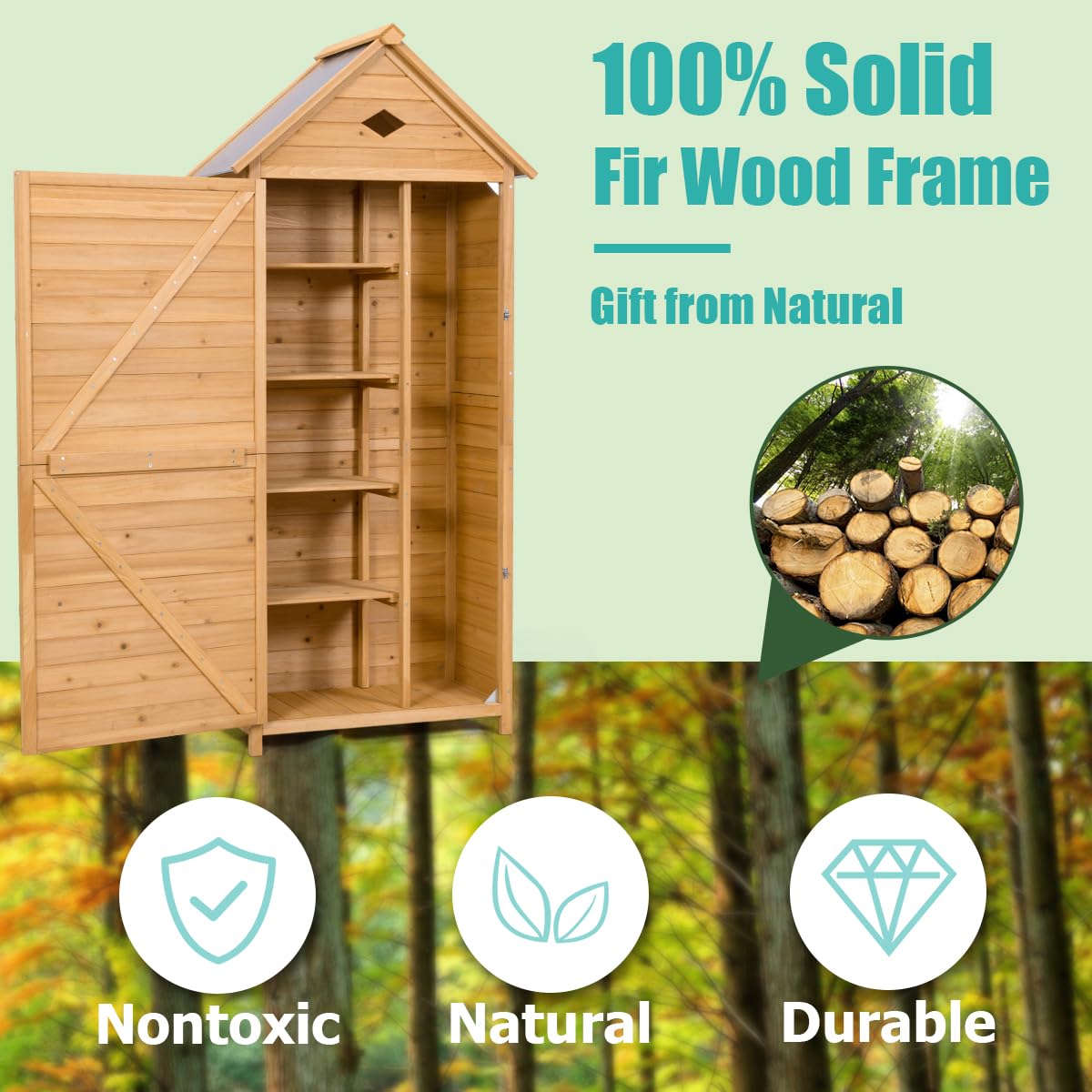 HOMASIS Casetta da Giardino in Legno, Casetta Porta Attrezzi Impermeabile con 5 Ripiani, Capanno da Giardino con Tetto Zincato e Serratura, Armadio da Esterno, Balcone (80 x 45 x 177 cm)