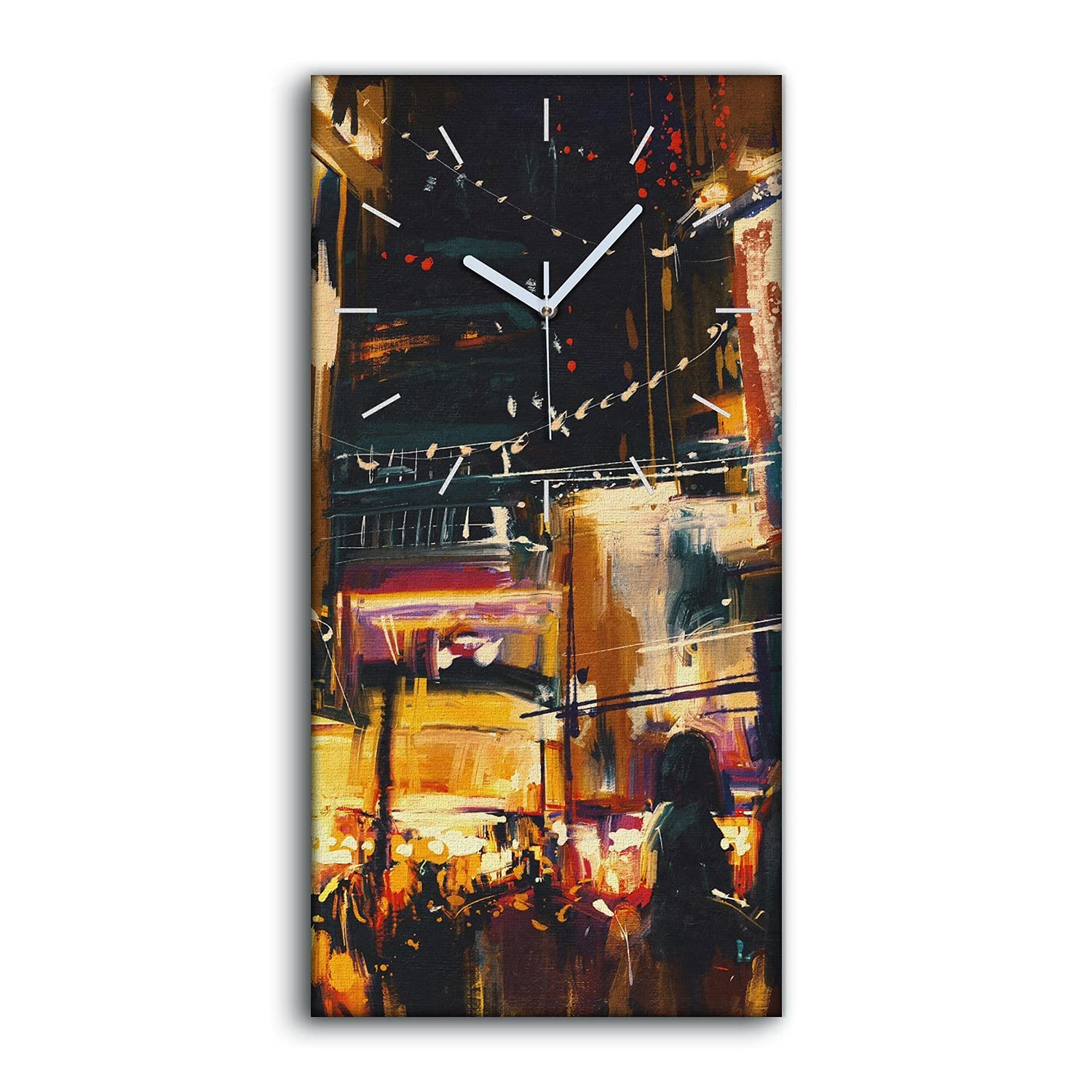 Horloge sur Toile 30x60cm Ville Colorée Peinture Numérique Art Moderne