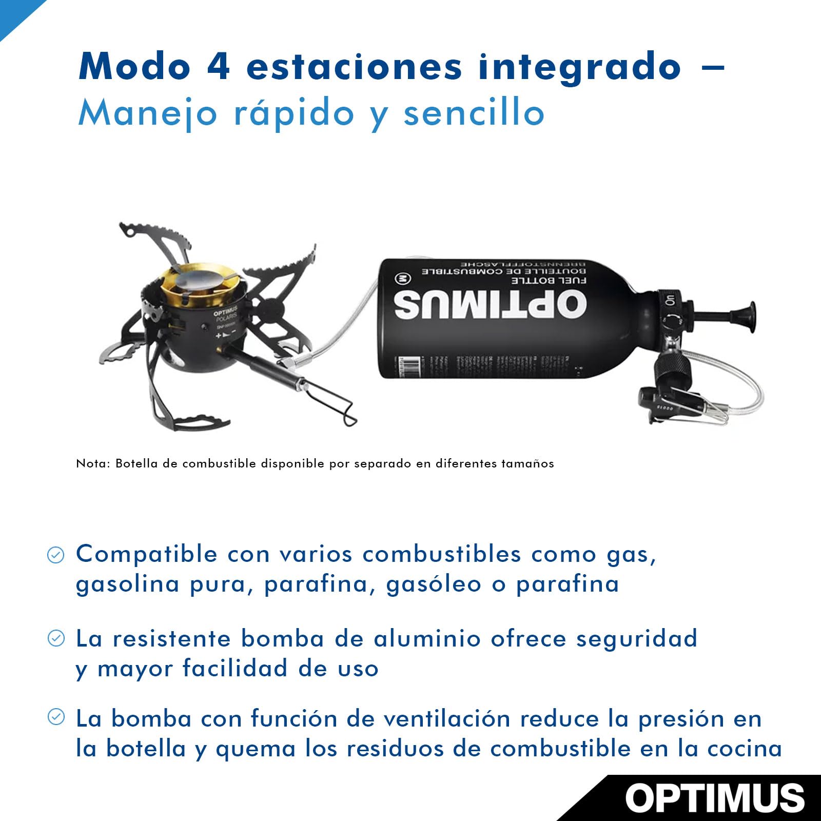 Optimus Polaris Optifuel Tactical - Robusta cocina multicombustible para gas, gasolina, gasóleo y parafina | 475 g | 4200 W de potencia | para trekking, outdoor