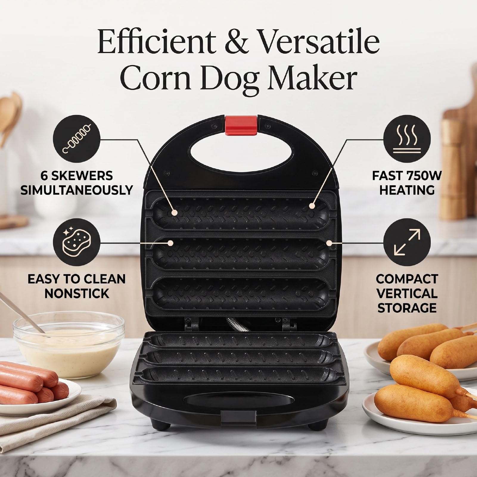 AMONIDA Corn Dog Maker 750 W Antiaderente 6 IN 1 Riscaldamento Efficiente