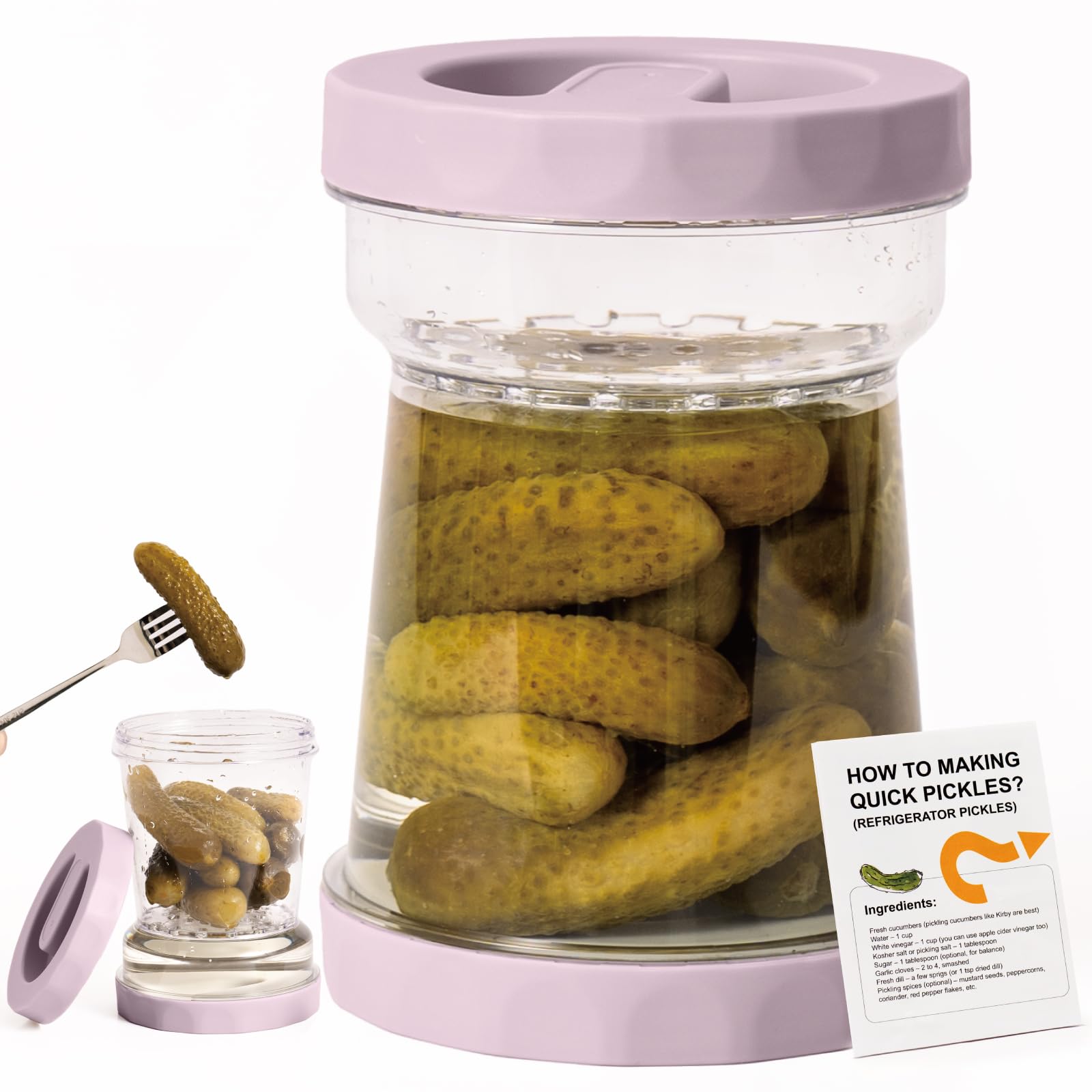 CUISITOOL Pickle Jar with Strainer Hourglass, 1100ML Flip Olive Jar Container for Kitchen Storage,Tritan Pickle Kimchi Jar, BPA FREE, Leakproof Airtight Lids and Refrigerator Dishwasher Safe