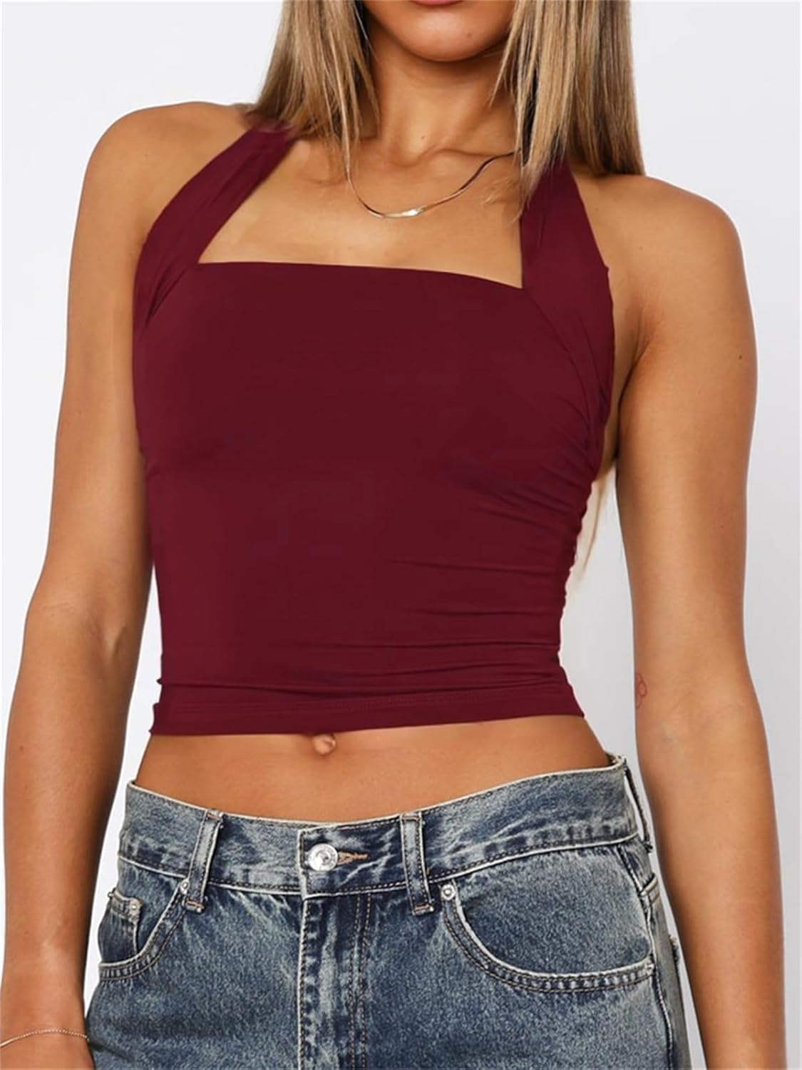 Women Sexy Halter Neck Backless Tank Top Open Back Sleeveless Slim Fit Y2k Summer Tops - Image 3