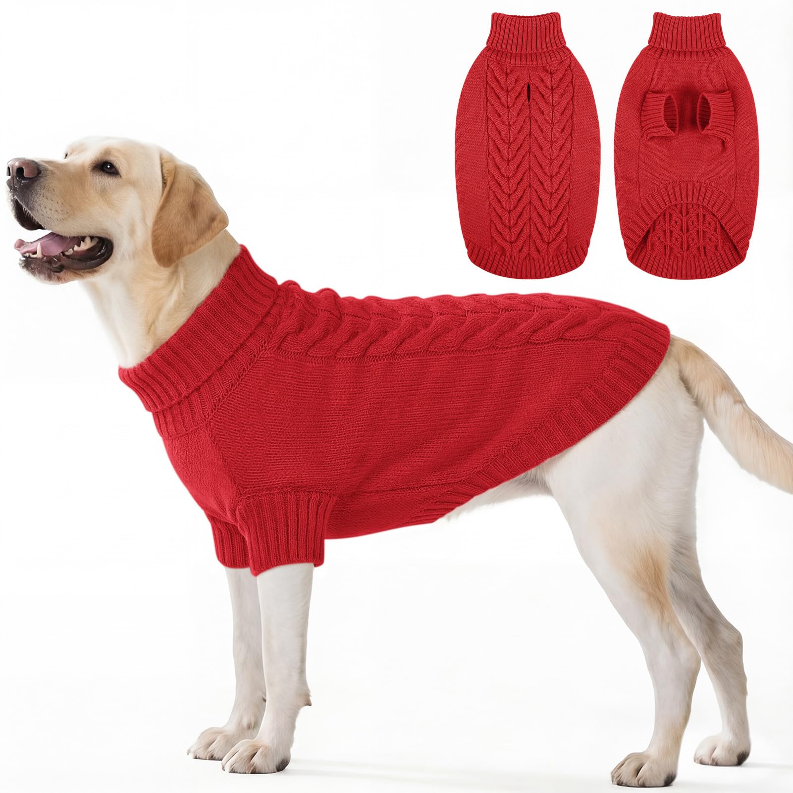 ASENKU Pull Chien Hiver Grand Chien, Pull Col Roulé Torsadé avec Trou Harnais pour Grand Berger, Vêtement Confortable pour Promenade hivernale