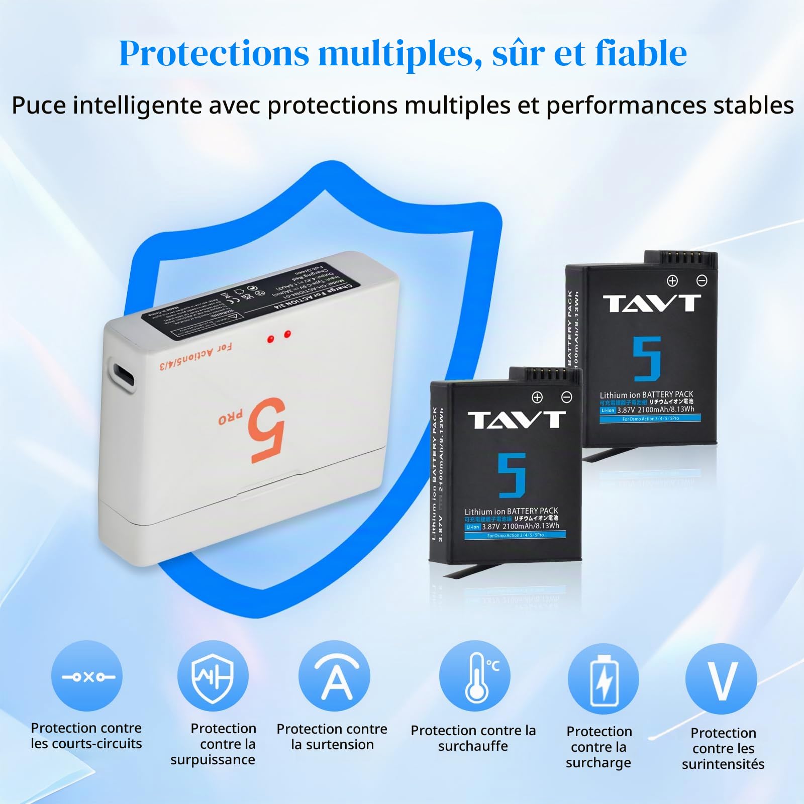 2 batteries 2100 mAh et chargeur pour DJI Osmo Action 5 Pro/4/6/360, Osmo Action 5 Pro, Osmo Action 4, Osmo 360, Osmo Action 6